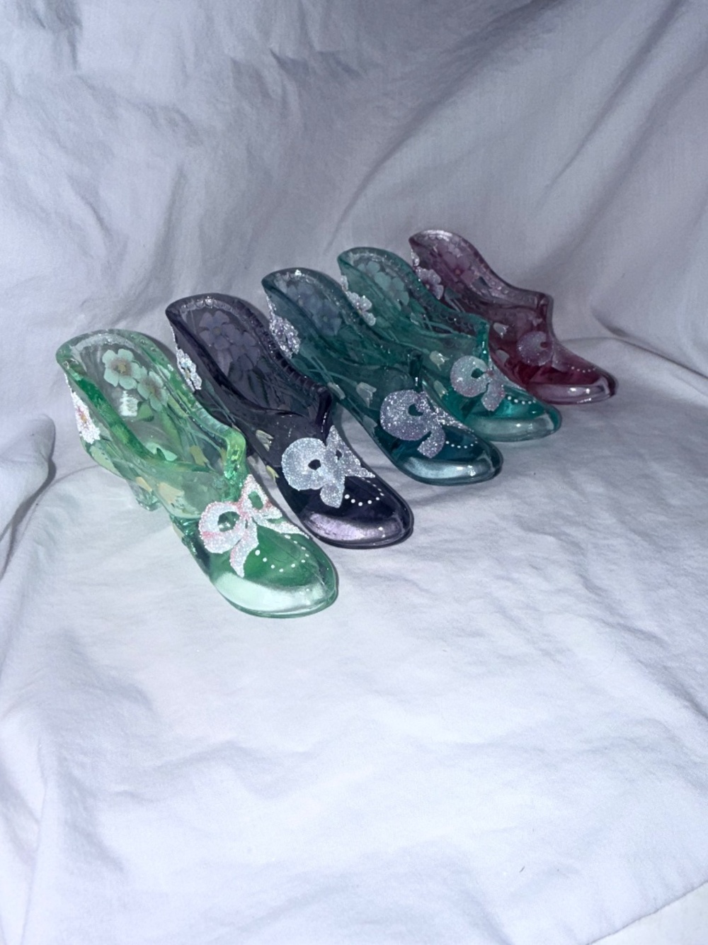 Vintage Hand-Painted Glass Slipper Shoes – Multicolor Set of 5